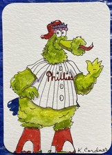 ACEO Original, Phillies, Baseball, Mascot, Phanatic, 2.5x3.5, Kimberly Cordner