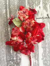 Vintage Millinery Fabric Spray of 7 Velvet Satin Red Flowers