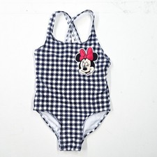 Disney Minnie Mouse Girls 2t Blue White Check Swim Suit Beach One Piece Bathing