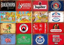 Metal beer signs, vintage look, mancave, home bar, garage bar, beer.