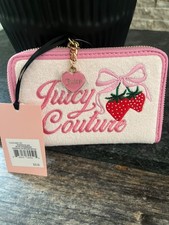NWT Y2K Juicy Couture Retro Strawberry Zip Around Bifold Wallet In Powder Blush