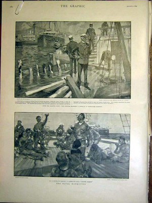 Alter antiker Druck Marine Manöver Hms Prinz George Bangor Bay Howe 1899 19.