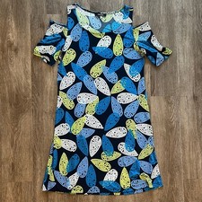 Nine West Colorful Leaf Print Cold Shoulder Sheath Dress Size 6 Scoop Neck