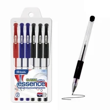 BAZIC Essence Gel-Pen with Cushion Grip, Assorted, 6 Per Pack