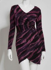 Siena Womens Purple Metallic Twisted Side V-Neck Long Sleeve Dress Dress Size 4