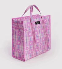 BAGGU X Sandy Liang Large Nylon Market Bag Pink Plaid NWT Limited Collection
