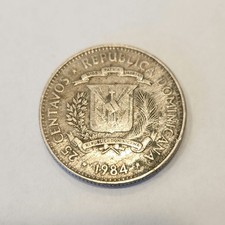 1984 Dominican Republic 25 Centavos Coin Rare Actual TK8937 Latin American Curre