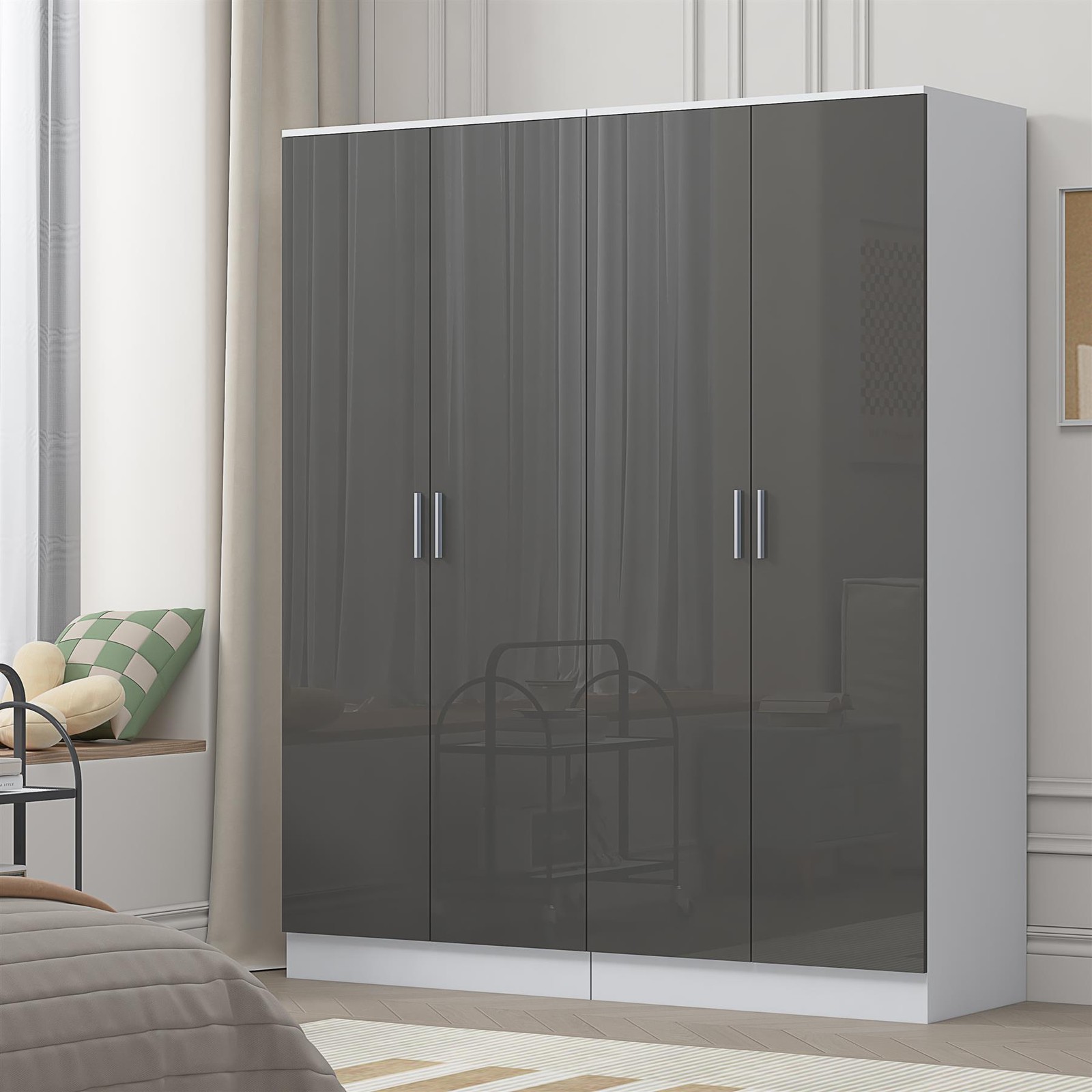 REFLECT 2x 2 Door Plain Wardrobe Bundle - Grey Gloss Fronts & White Matt Sides