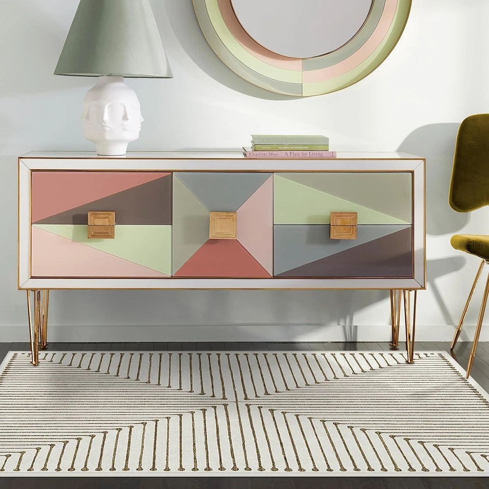 Alfombra moderna lavable a máquina X Jonathan Adler - gota de tinta camel y marfil 3X5, S Foto 2 de 4