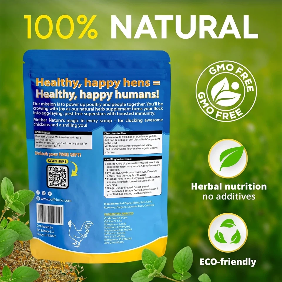 Suplemento de hierbas Buff Clucks para pollos de patio trasero para el bienestar diario - EE. UU. Foto 2 de 4
