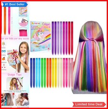 24pc Clip in Hair Extensions 20 Inch Multi Colored Synthetic Rainbow Hairpieces