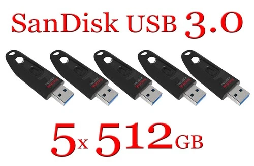 5x SanDisk Ultra 512GB USB 3.0 Flash Drive (SDCZ48-512G-A46)
