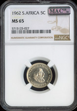 1962 South Africa 5 Cents 5C NGC MS65 Quality