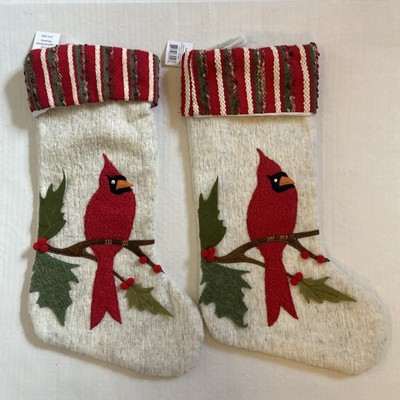 Two New 19'' Cardinal Christmas Stockings Never Used. 10 '' Wide AT Base.