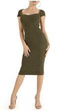 GUESS Margot Olive Green Ribbed Knit Sweetheart Cap Sleeve Dress Size S