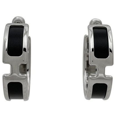 HERMES Olymp Earrings H logo Earrings Silver plating Black Silver Women