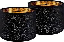 Black Lamp Shades Set of 2, Drum Lampshades with Laser Drilling Design, Mediu...