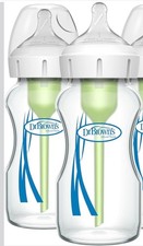2 Pack Natural Flow Anti-Colic Options Wide-Neck Glass Baby Bottles 9oz/ 270ml.