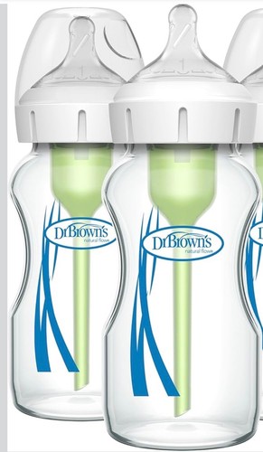 2 Pack Natural Flow Anti-Colic Options+ Wide-Neck Glass Baby Bottles 9oz/ 270ml. - Picture 1 of 8