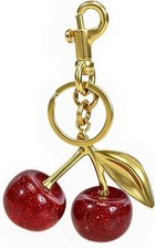 NEW Red Cherry Apple Bag Charm Keychain Resin Metal Brass Purse Decoration US