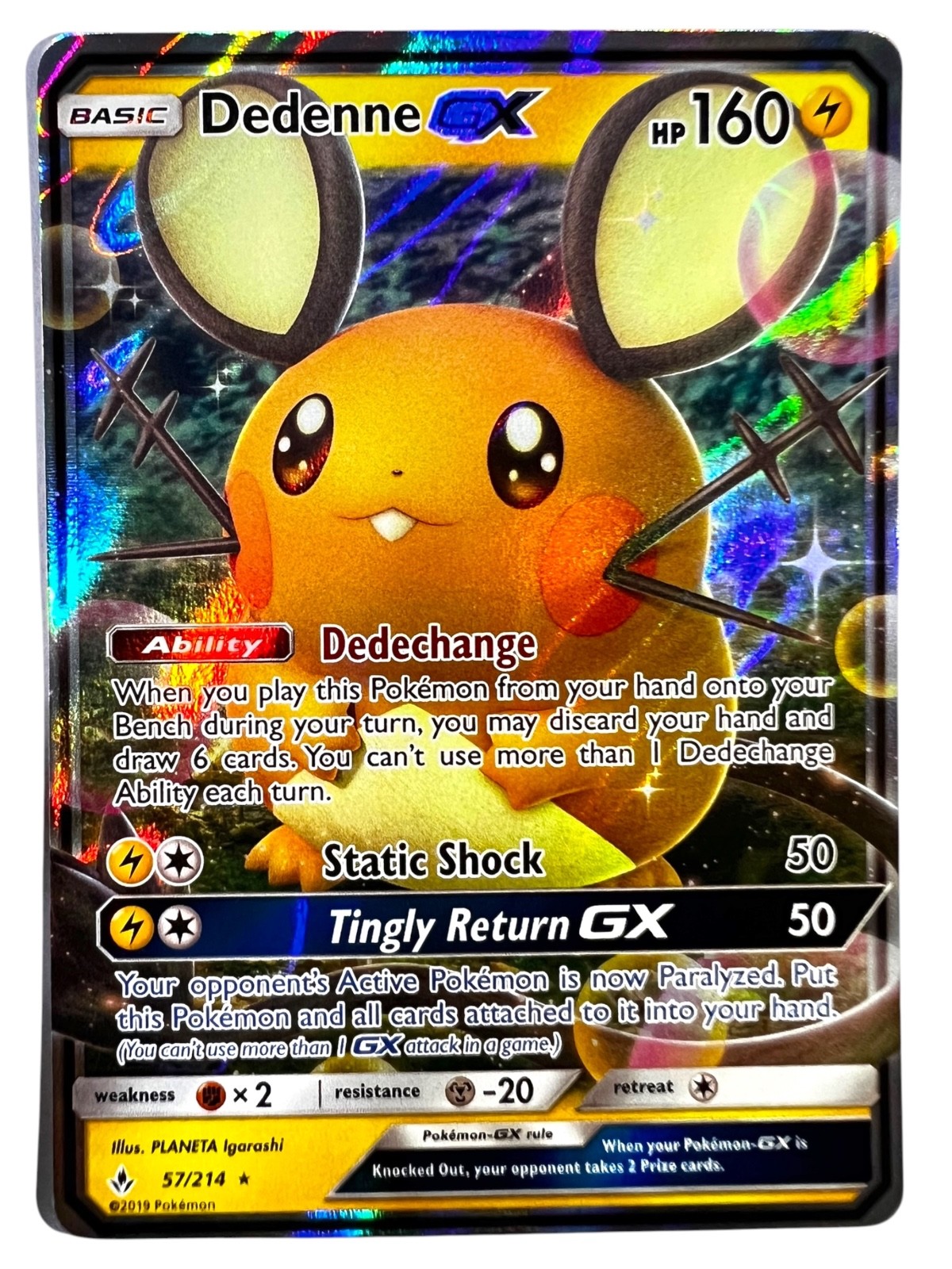 Dedenne GX Holo Ultra Rare SM - Unbroken Bonds 57/214 NM