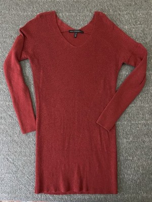 WHBM Cashmere Blend V-neck Sweater Women's X-Small Ribbed Maroon Knit Tunic