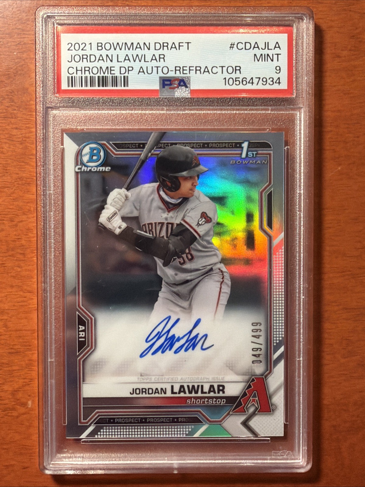 2021 Bowman Draft Jordan Lawlar Chrome Auto 1st Refractor RC /499 PSA 9 view 1