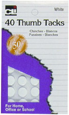 Thumb Tacks, on Safety Cards, Painted White, 40-Pack 83535