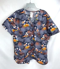 Disney XL Mickey Mouse Trick or Treat Halloween Scrubs Shirt Top Short Sleeves