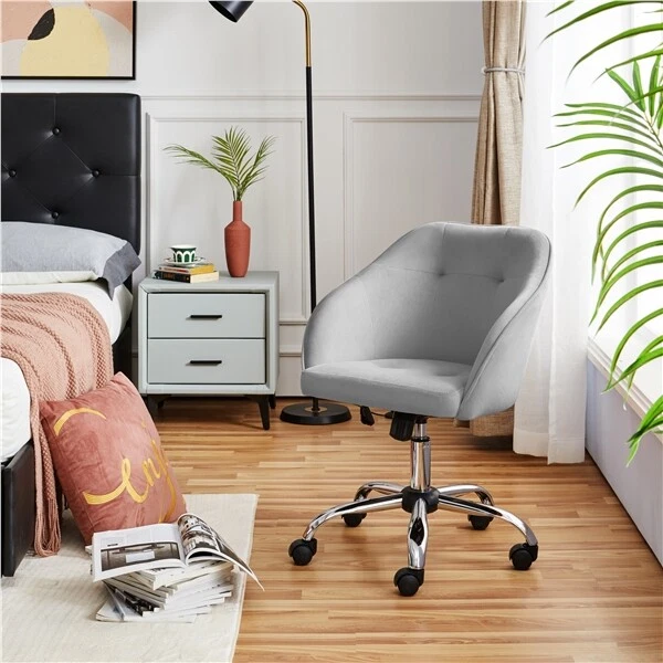 Chaise de Bureau en Tissu Effet Velours Fauteuil de Bureau sur Roulettes à 360° - Photo 4/4