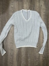 Grey White John Galt Cable Knit Sweater Womens