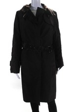 Designer Womens Swakara Reversible Trench Coat Dark Brown Size 36