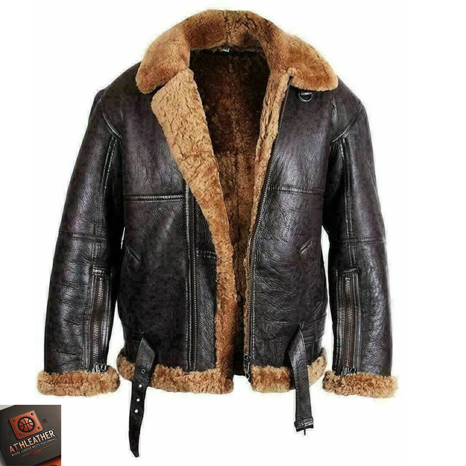 Men's Aviator RAF B3 Bomber Jacket in Faux Fur & Real Lambskin Leather N98