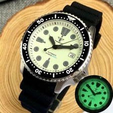 41mm New Tandorio Watch For Men Green Lume Black Rubber Strap NH35A Mechanical
