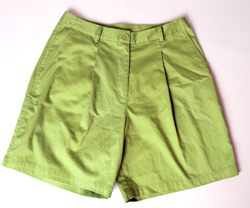 Women's lime green Neiman Marcus Exclusive high waist pleated shorts