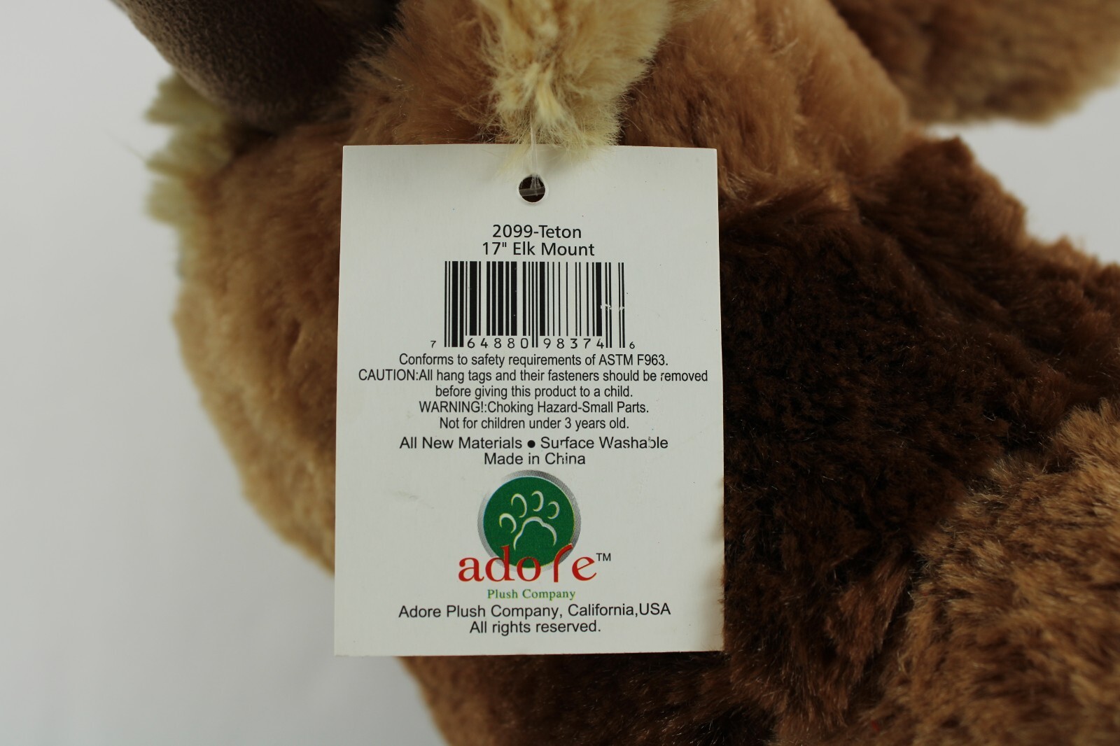 NWT Adore 17" Teton Elk Wall Mount Stuffed Animal Plush Taxidermy Walltoy Decor