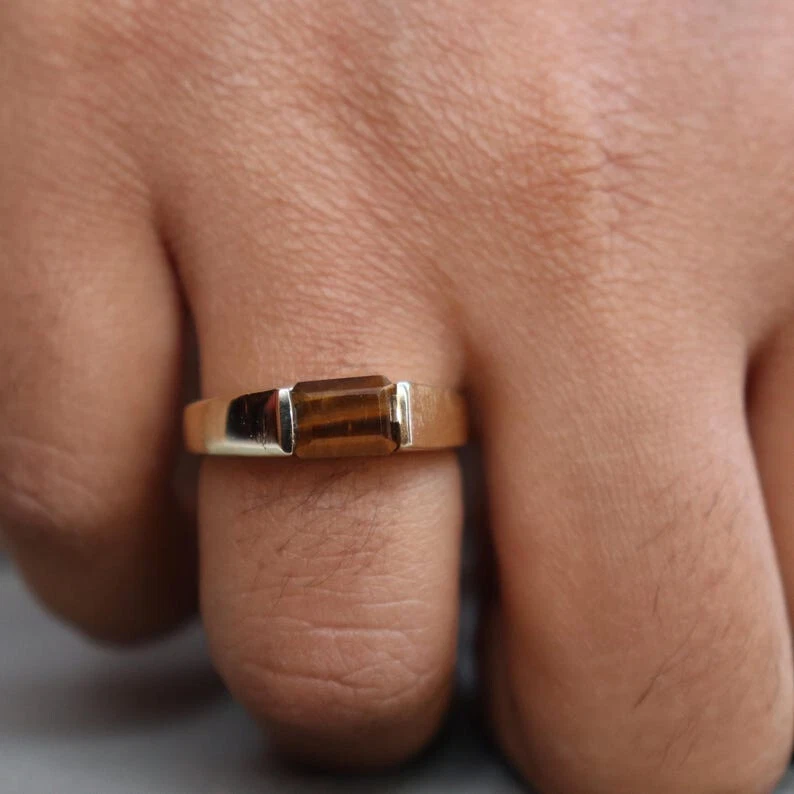 Anillo de sello ojo de tigre natural anillo de plata de ley 925 anillo de sello anillo de hombre regalole Foto 4 de 4