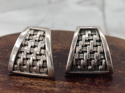 Vintage Lois Hill Basket Weave Pierced Earrings Rare Sterling Bali Jewelry 925