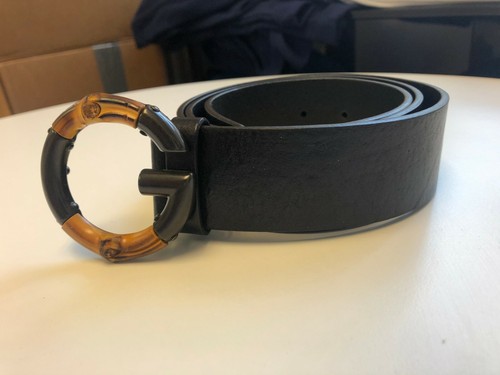 G GUCCI in Pelle Nera Cintura Fibbia Di Bambù | eBay