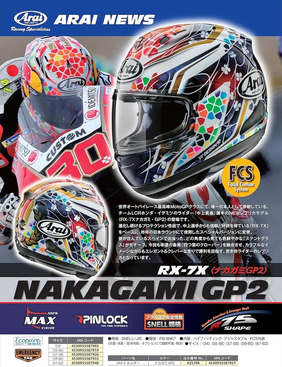 ARAI FULL FACE PB-SNC 2 RX-7X NAKAGAMI GP2 L SIZE (59cm - 60cm