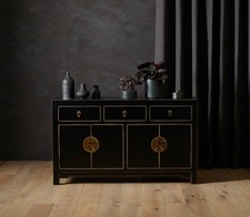 Nine Schools Large Black Solid Wood Sideboard Chinese Storage Cabinet Oriental