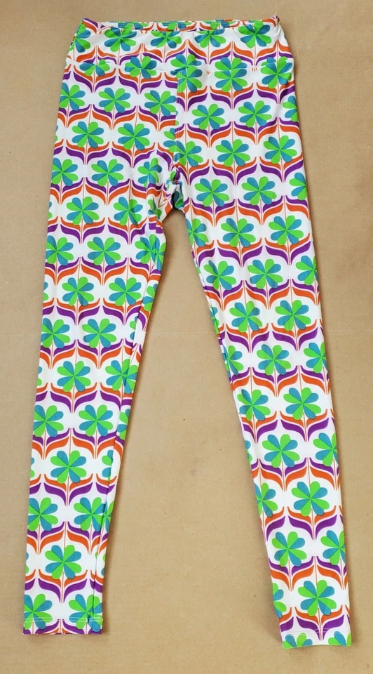 LulaRoe Leggings Tréboles Tréboles Flores Verde Naranja Púrpura Talla Única  Foto 2 de 3