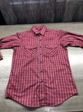 Lee Vintage Made In USA Mens L Button Up Shirt Long Sleeve Red Squares