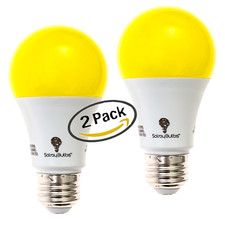 2-Pack A19 Amber Yellow LED Bug Light Bulb 650 Lumens E26 Medium Base
