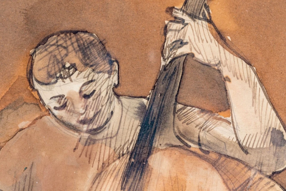 Reproductor de violonchelo Harry Gottlieb medios mixtos sobre papel - firmado en Nueva York enmarcado Foto 3 de 4