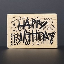 Rubber Monkey 90s Funky Happy Birthday Wood Mounted Rubber Stamp Celebrations
