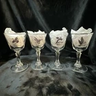 VTG Federal Glass Sportsman (4) Liquor Cocktail Cordial Glasses Platinum Trim