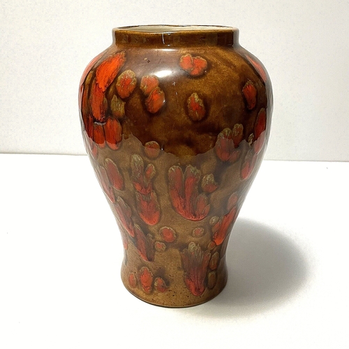 Jarrón vintage precioso único en su tipo, colores MCM marrón/naranja, Sandy Yates 1986 - Imagen 3 de 8