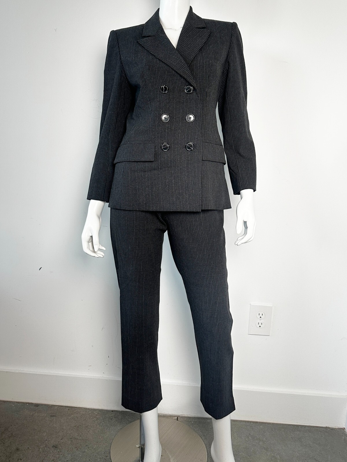 Pantalone blazer doppiopetto Yves Saint Laurent grigio gessato suite taglia 38