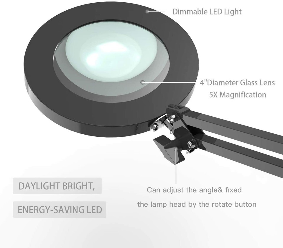 USB LED 5X Magnifying Glass Desk Lamp Magnifier Led Lamp With 3 Dimming ...
